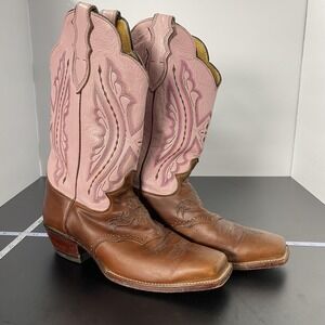Justins Boots Womens Size 12 Pink Brown Coffee Westerner with Vamp Leather Rodeo